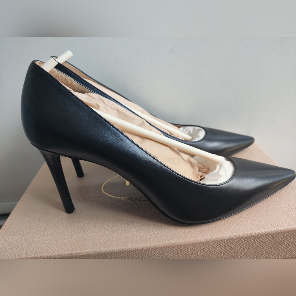 Prada Vitello Black Calfskin Leather Heels